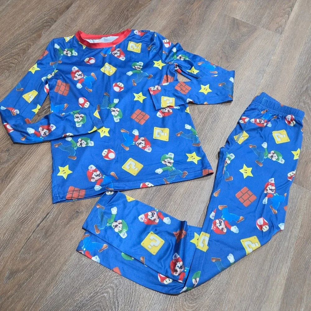 Cuddl Duds Super Mario Bros Pajama Set Kids Medium Blue Luigi Nintendo PJs